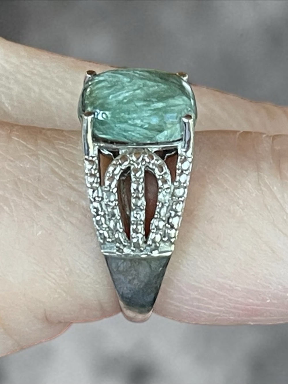 Signed STS 925 Seraphinite Sterling Silver Statement Ring Size 8